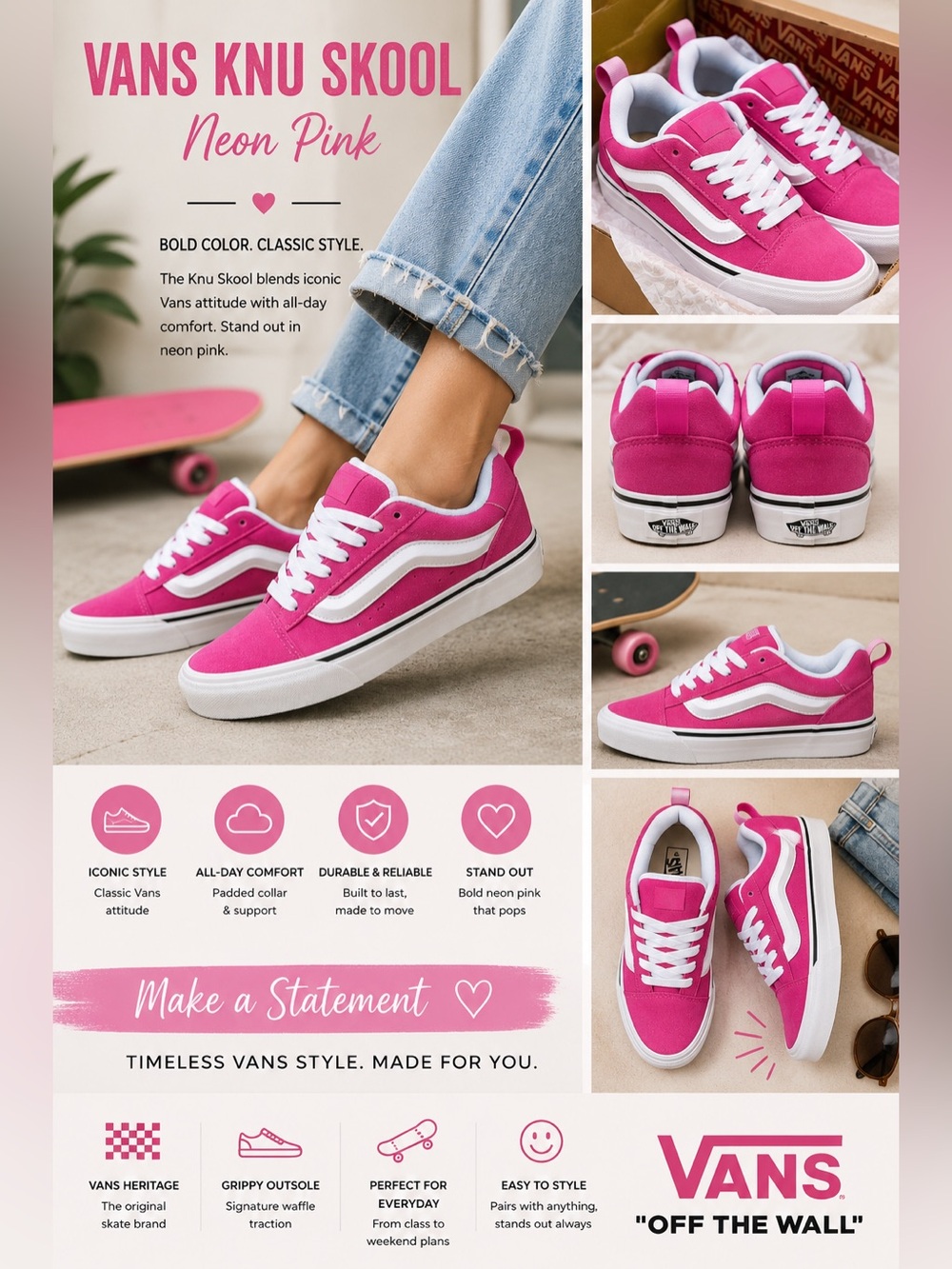 Vans Knu Skool Neon Pink Womens 8.5